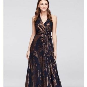 Metallic Paisley Faix-Wrap Gown